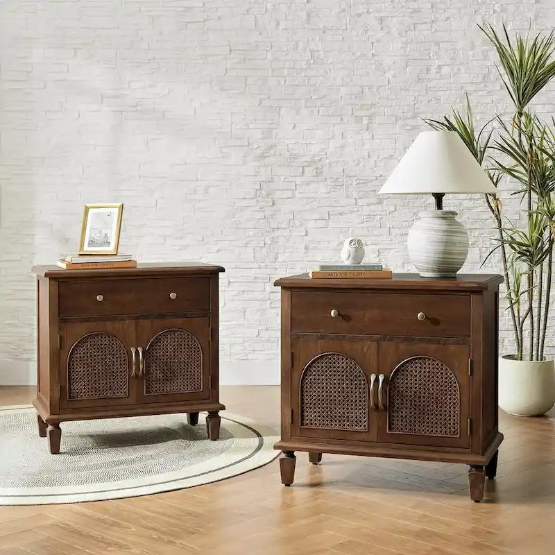 Georg Traditional 27Tall Rattan Nightstand with Adjustable Feet Set of 2 by HULALA HOME
