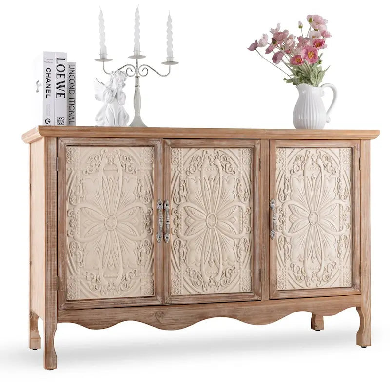 Adika Solid Wood Vintage Vibe Accent Cabinet