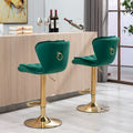 Swivel Height Adjustable Velvet Bar Stools Set of 2,with Golden Footrest and Base