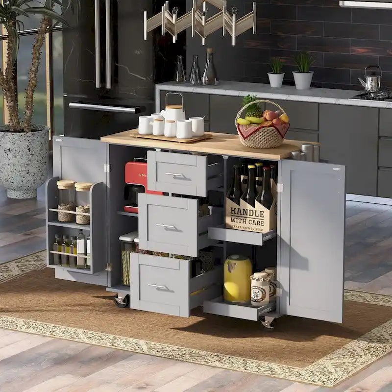 Kitchen Cart with Rubber Wood Top