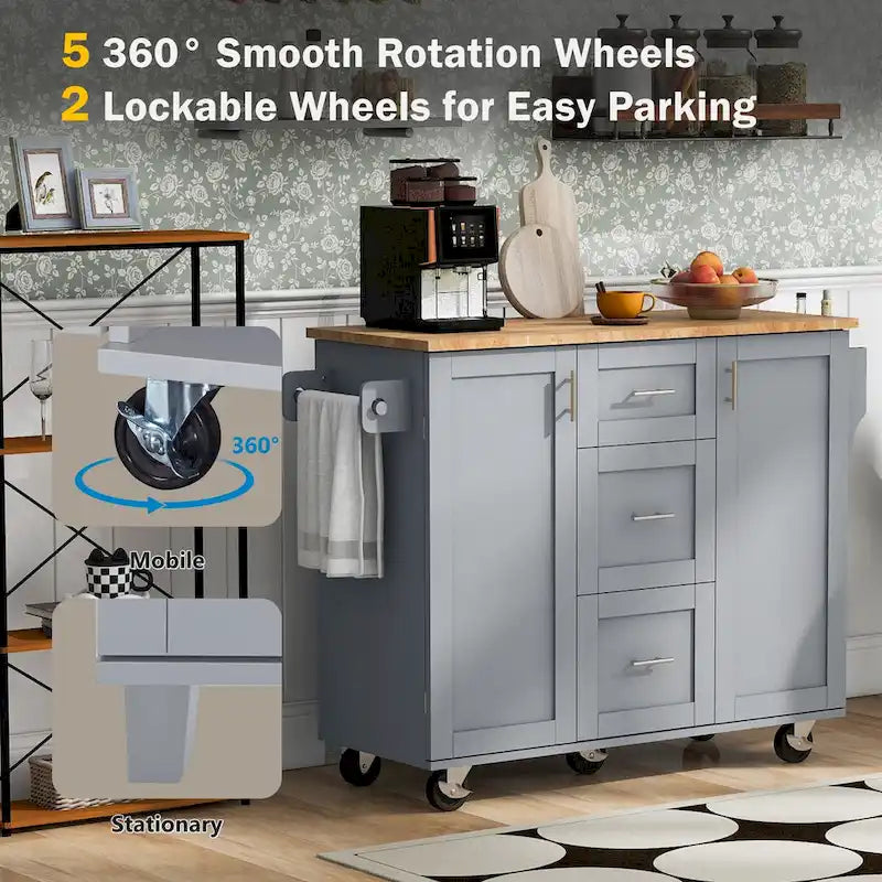 Kitchen Cart with Rubber Wood Top