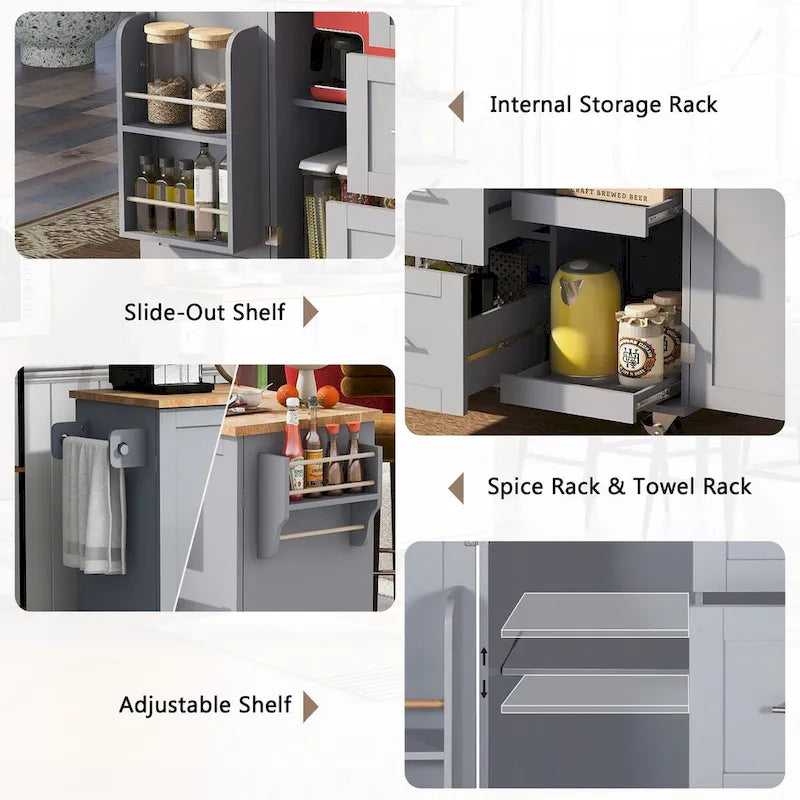 Kitchen Cart with Rubber Wood Top