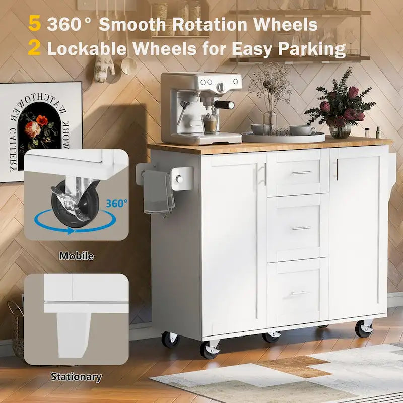 Kitchen Cart with Rubber Wood Top
