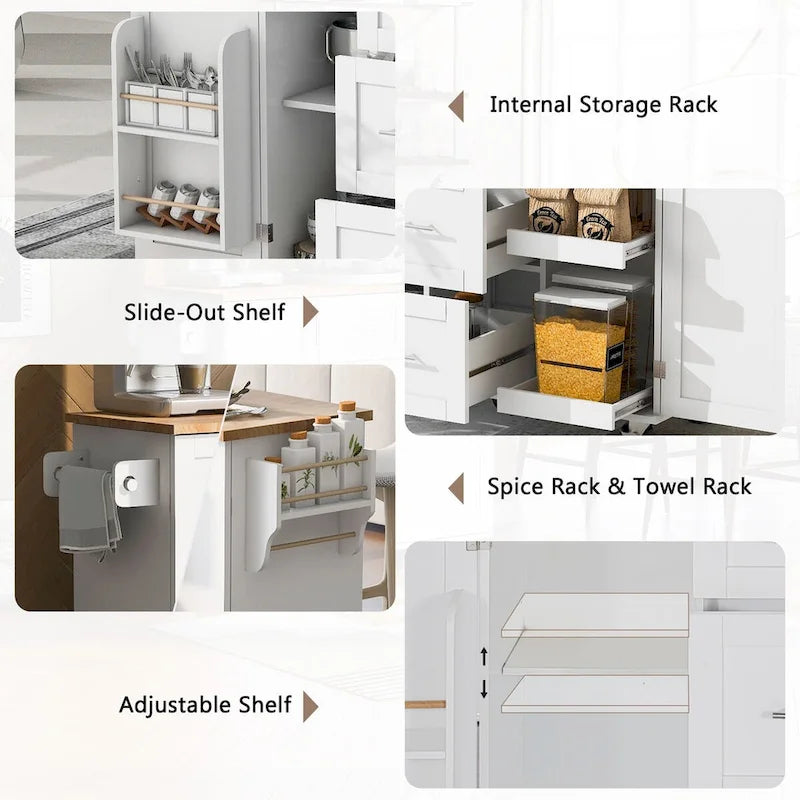 Kitchen Cart with Rubber Wood Top