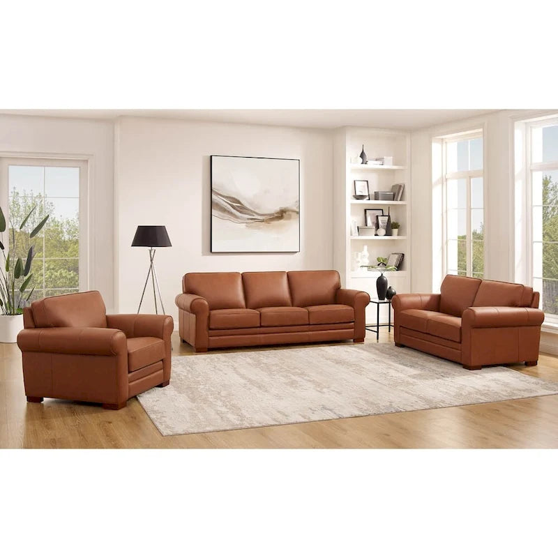 Hydeline Brookfield Top Grain Leather Sofa Set, Sofa, Loveseat and Chair