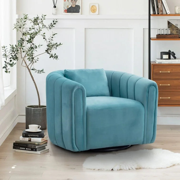 Ebello Oversize Velvet Swivel 360 Rotation Barrel Comfy Round Armchair With Pillow For Living Room Bedroom