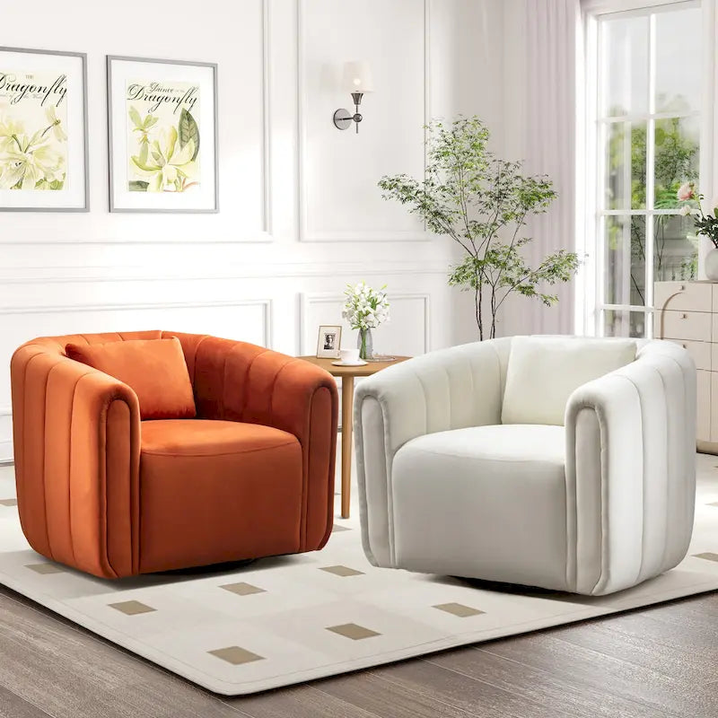 Ebello Oversize Velvet Swivel 360 Rotation Barrel Comfy Round Armchair With Pillow For Living Room Bedroom