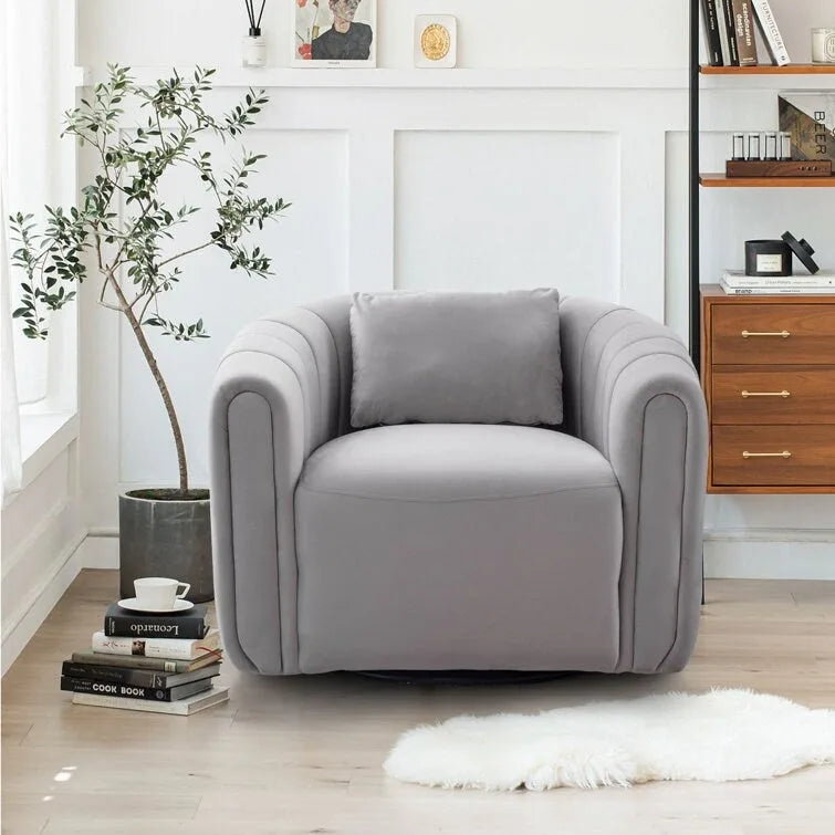 Ebello Oversize Velvet Swivel 360 Rotation Barrel Comfy Round Armchair With Pillow For Living Room Bedroom