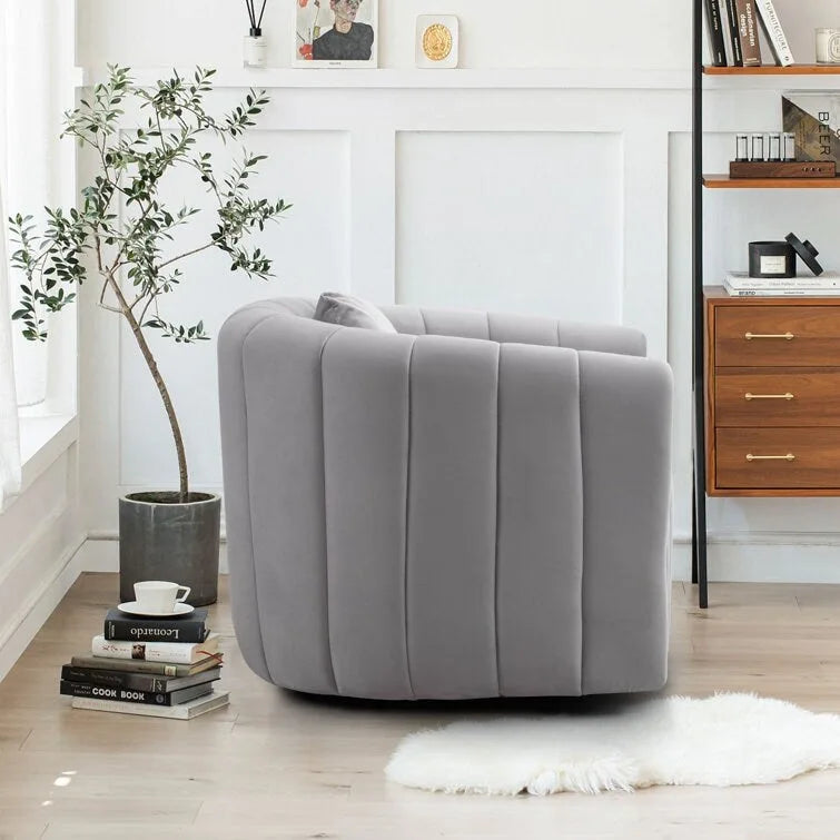 Ebello Oversize Velvet Swivel 360 Rotation Barrel Comfy Round Armchair With Pillow For Living Room Bedroom