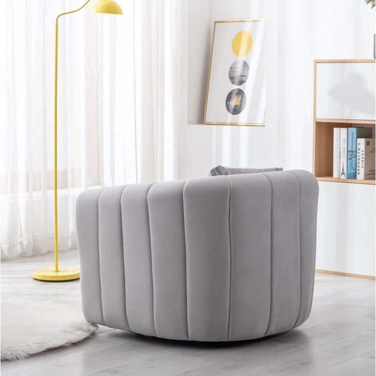 Ebello Oversize Velvet Swivel 360 Rotation Barrel Comfy Round Armchair With Pillow For Living Room Bedroom