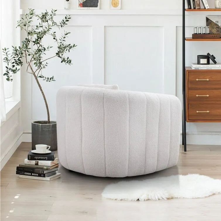 Ebello Oversize Velvet Swivel 360 Rotation Barrel Comfy Round Armchair With Pillow For Living Room Bedroom