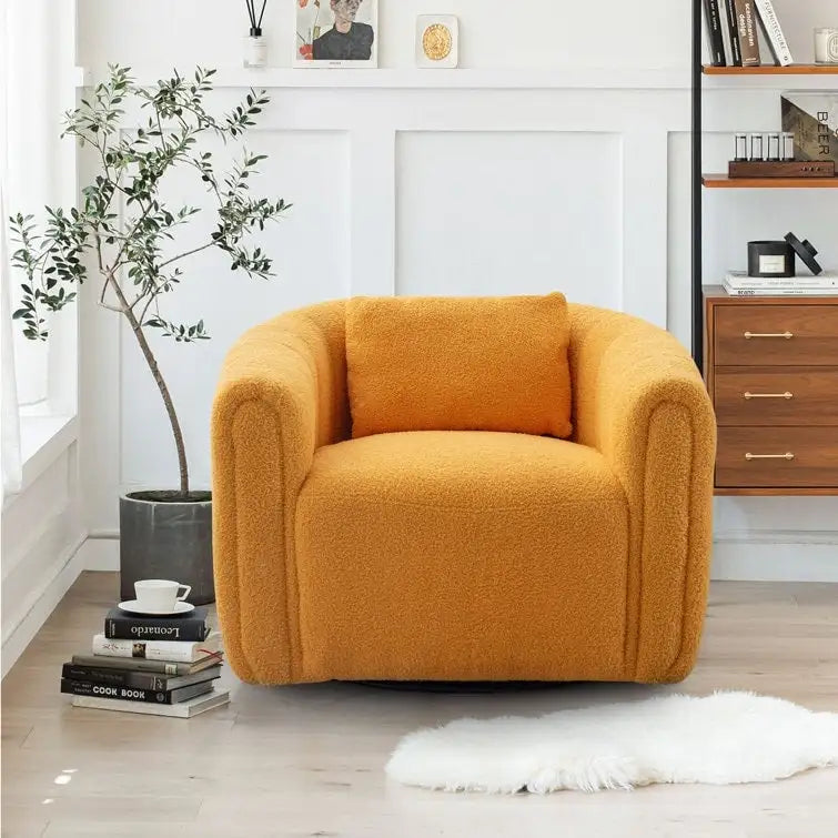 Ebello Oversize Velvet Swivel 360 Rotation Barrel Comfy Round Armchair With Pillow For Living Room Bedroom