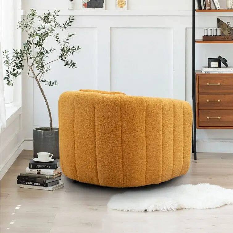 Ebello Oversize Velvet Swivel 360 Rotation Barrel Comfy Round Armchair With Pillow For Living Room Bedroom