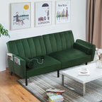 Velvet Futon Sofa Bed Convertible Sofa Couch with Adjustable Backrest, Daybed Guest Bed for Living Room - 2-Person