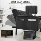 Velvet Futon Sofa Bed Convertible Sofa Couch with Adjustable Backrest, Daybed Guest Bed for Living Room - 2-Person