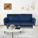Velvet Futon Sofa Bed Convertible Sofa Couch with Adjustable Backrest, Daybed Guest Bed for Living Room - 2-Person