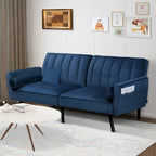 Velvet Futon Sofa Bed Convertible Sofa Couch with Adjustable Backrest, Daybed Guest Bed for Living Room - 2-Person