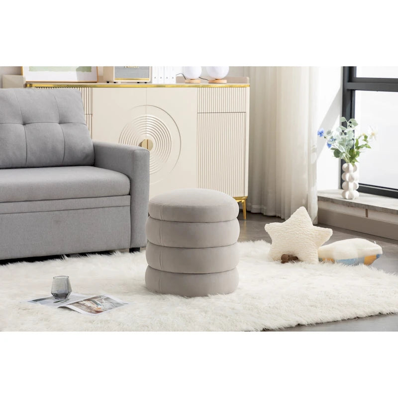 Soft Velvet Round Ottoman Footrest Stool
