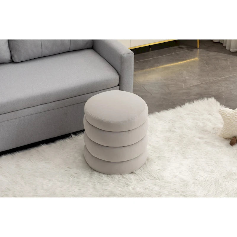 Soft Velvet Round Ottoman Footrest Stool