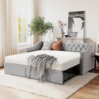 Twin Size Upholstered Sofa Bed with Trundle and Latest Integrated Bluetooth Audio System,Teddy Fleece