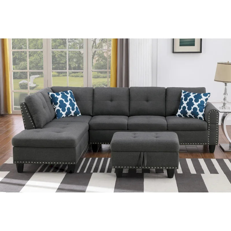 Alger 98 Wide Left Hand Facing Sofa & Chaise with Ottoman