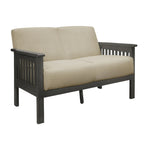 Wiston 50 Inch Loveseat, Beige Polyester, Dark Gray Solid Rubberwood