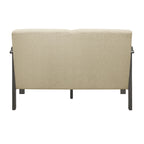 Wiston 50 Inch Loveseat, Beige Polyester, Dark Gray Solid Rubberwood