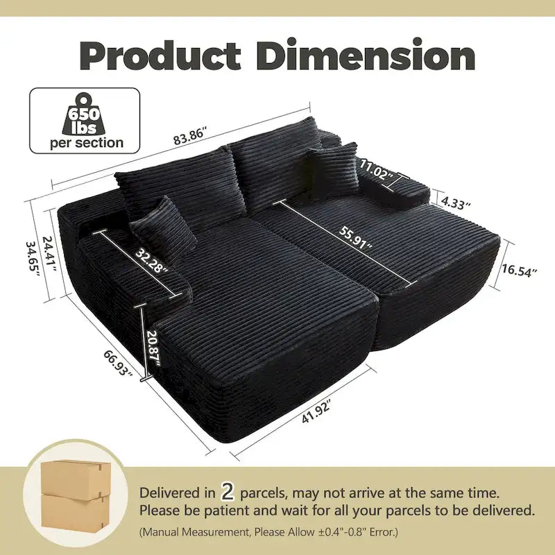 HOOOWOOO Modular Couch Plush Corduroy Sectional Sofa with Pillows