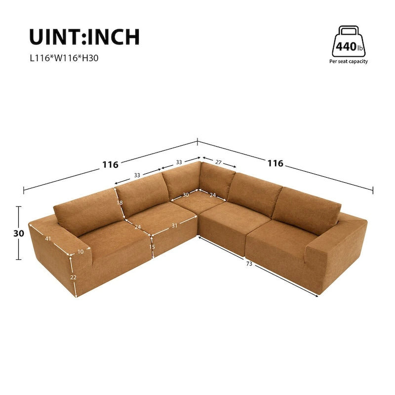 Modular L Shaped Sectional Sofa,Luxury Floor Couch Set,Upholstered Indoor Furniture,Foam-Filled Sleeper Sofa Bed