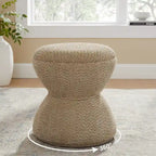 VANOMi Djembe Boucle Upholstered Ottoman with Swivel Base, Pouf, Swivel Vanity Stool for Living Room, Walk-in Closet