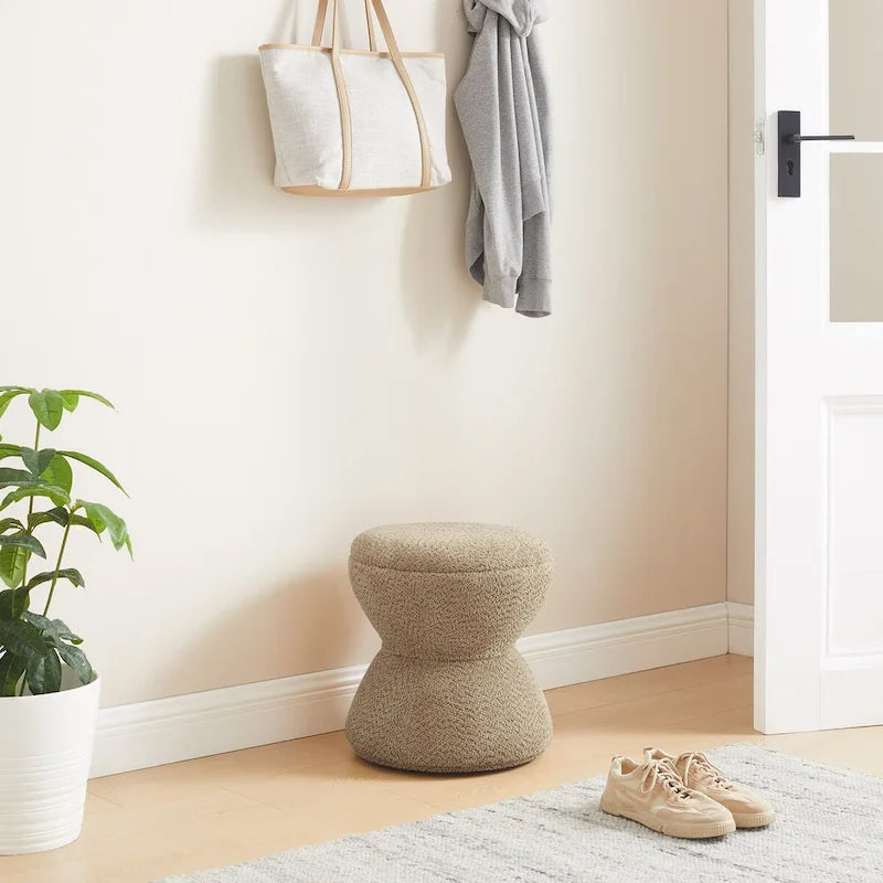 VANOMi Djembe Boucle Upholstered Ottoman with Swivel Base, Pouf, Swivel Vanity Stool for Living Room, Walk-in Closet