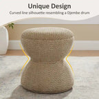 VANOMi Djembe Boucle Upholstered Ottoman with Swivel Base, Pouf, Swivel Vanity Stool for Living Room, Walk-in Closet