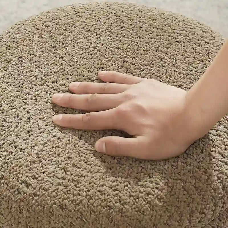 VANOMi Djembe Boucle Upholstered Ottoman with Swivel Base, Pouf, Swivel Vanity Stool for Living Room, Walk-in Closet