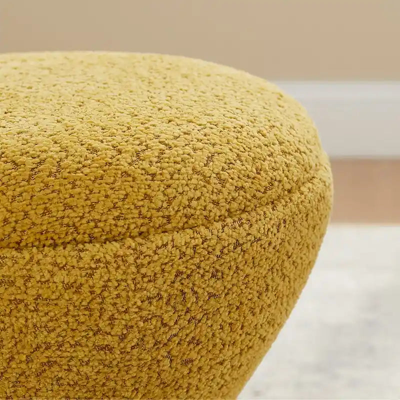 VANOMi Djembe Boucle Upholstered Ottoman with Swivel Base, Pouf, Swivel Vanity Stool for Living Room, Walk-in Closet
