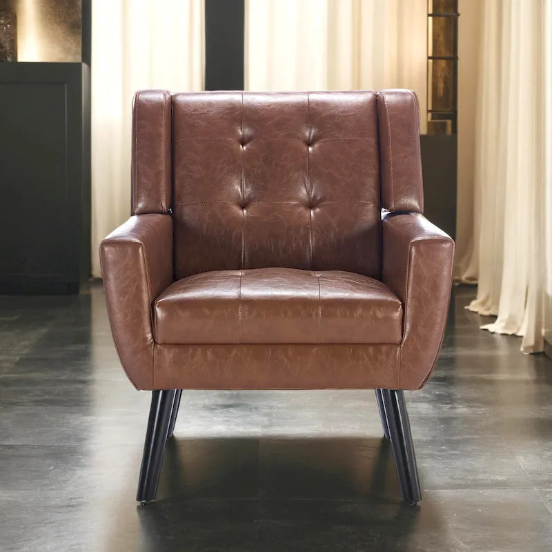 Modern Soft Leather Material Ergonomics Accent Chair Living Room Chair Bedroom Chair Home Chair With Black Legs For Indoor Home