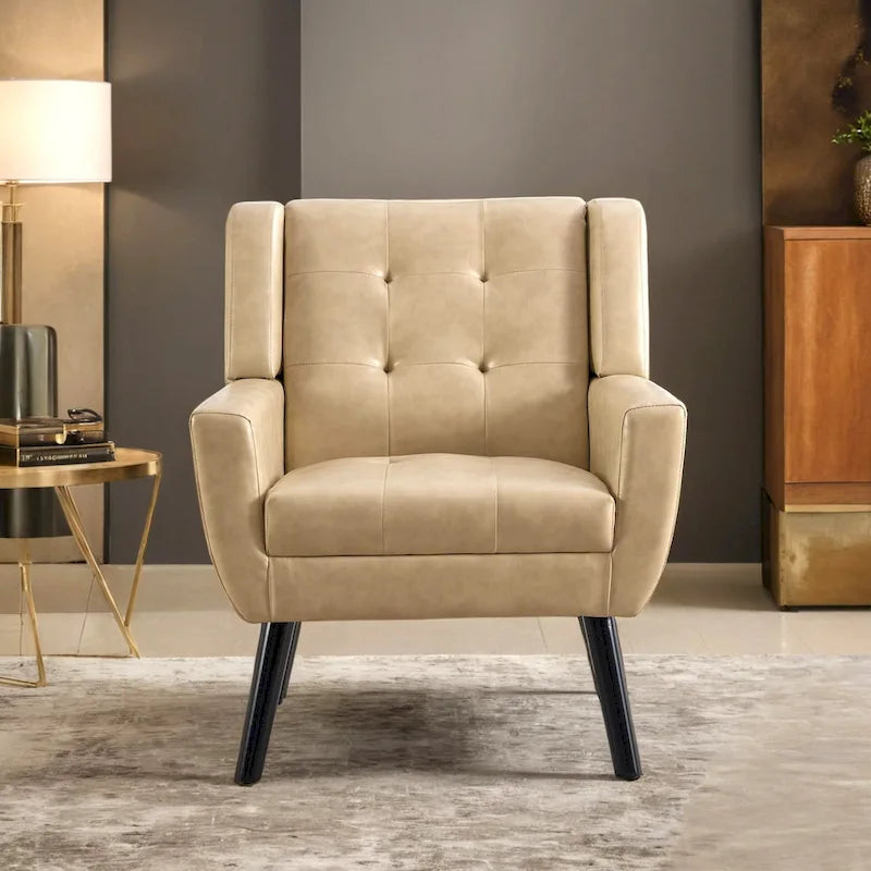 Modern Soft Leather Material Ergonomics Accent Chair Living Room Chair Bedroom Chair Home Chair With Black Legs For Indoor Home