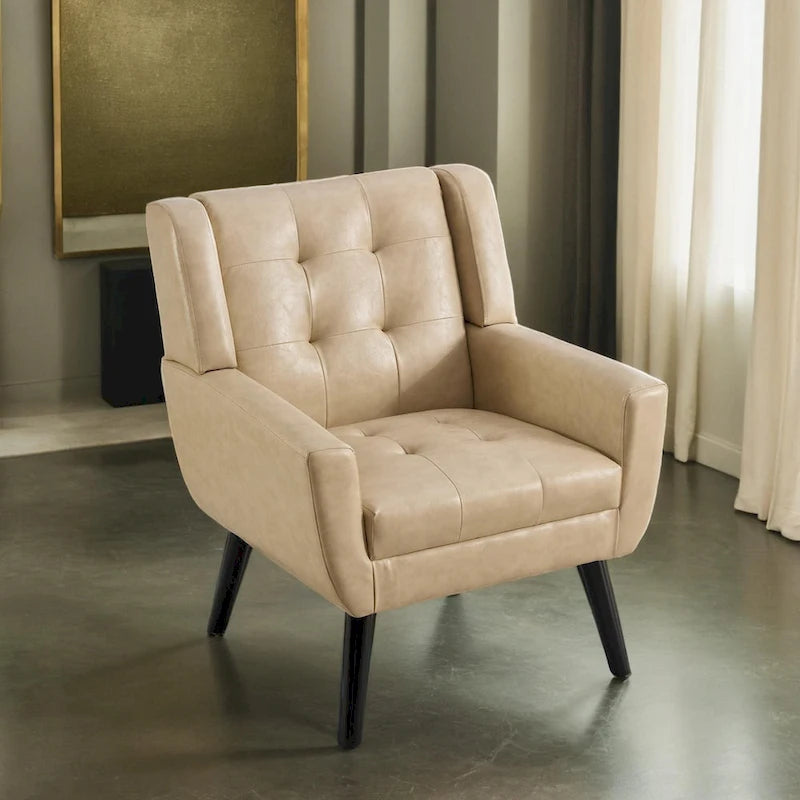 Modern Soft Leather Material Ergonomics Accent Chair Living Room Chair Bedroom Chair Home Chair With Black Legs For Indoor Home