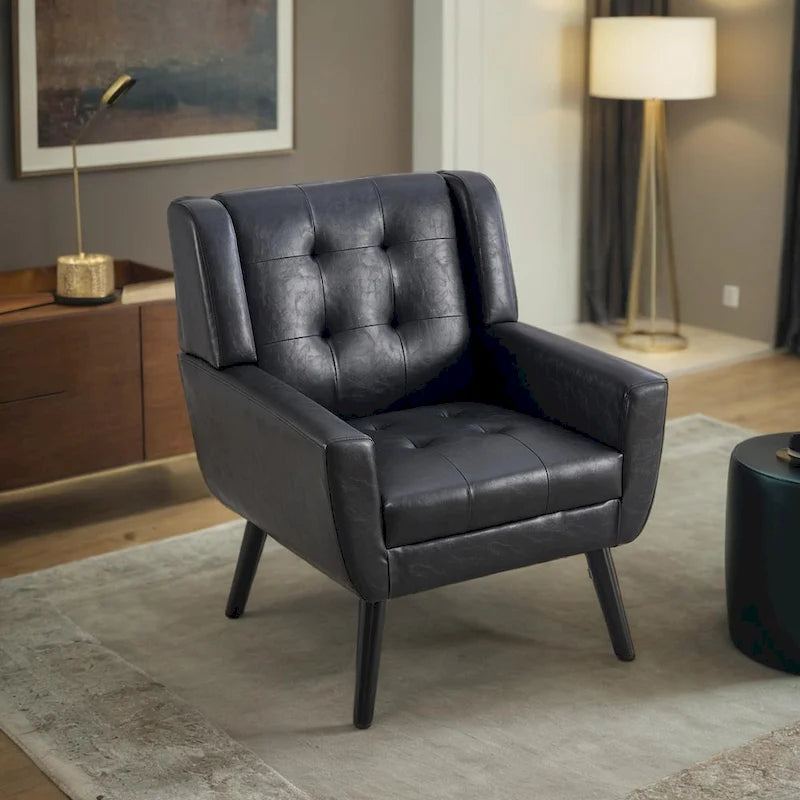 Modern Soft Leather Material Ergonomics Accent Chair Living Room Chair Bedroom Chair Home Chair With Black Legs For Indoor Home