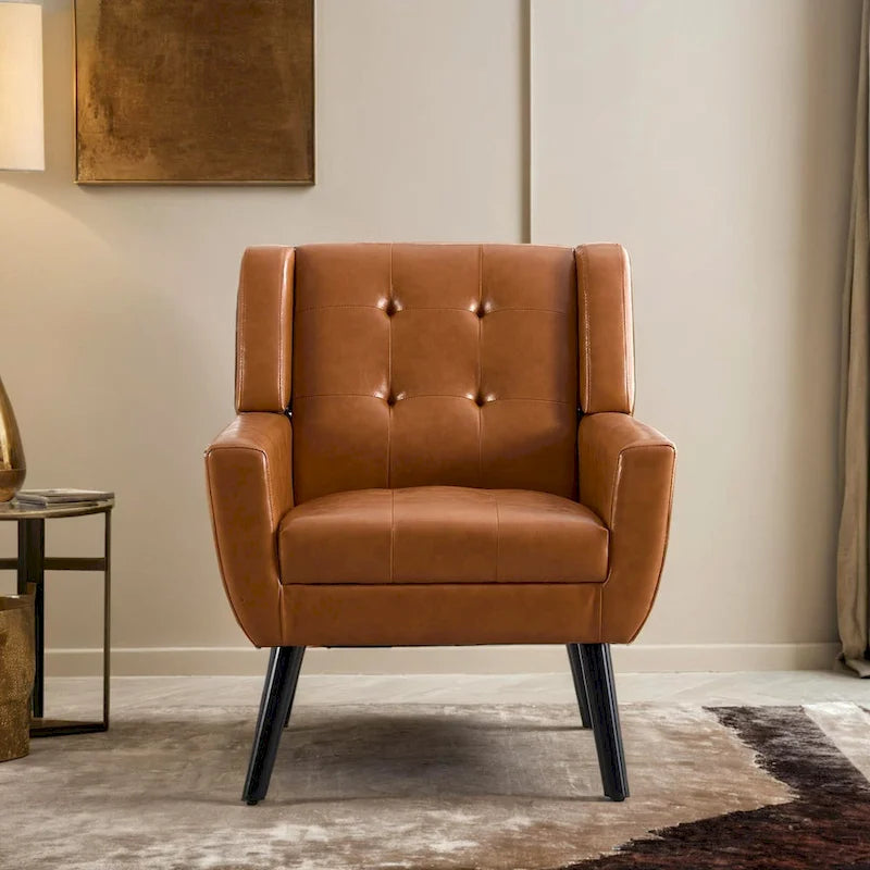 Modern Soft Leather Material Ergonomics Accent Chair Living Room Chair Bedroom Chair Home Chair With Black Legs For Indoor Home