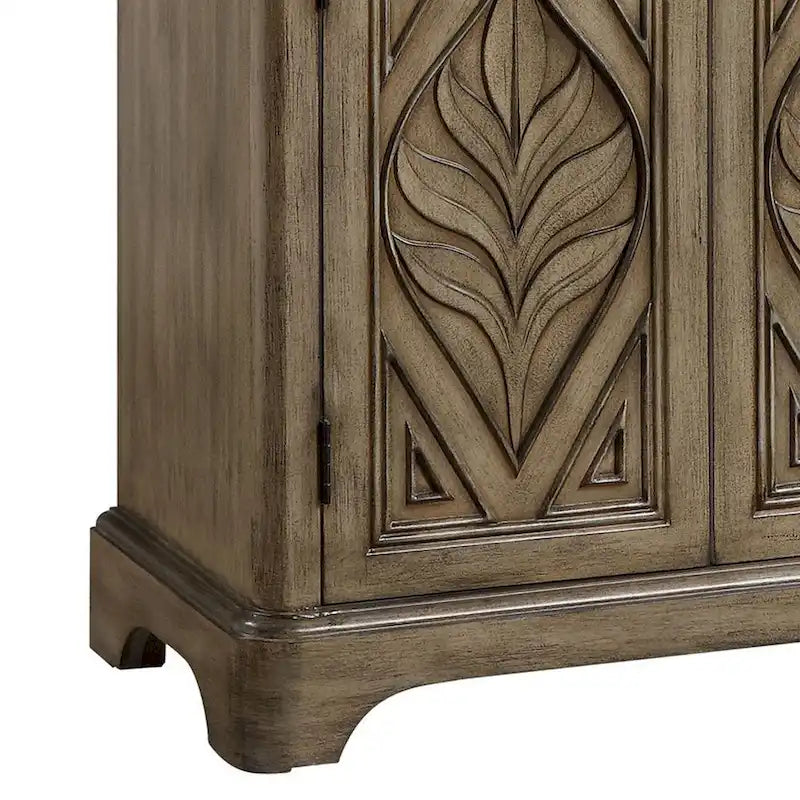 Console Table with Carved Leaf Motif Doors, Brown