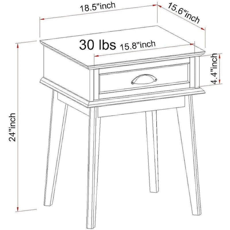 Caffoz Tall Side End Table with Fully Extended Drawer and USB Hub