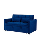 55.1-inch 3-in-1 convertible,modern velvet double sofa Futon sofa bed with adjustable back, storage bag and pillow