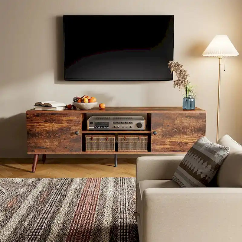 TV Stand for 55 60 inch Television, Entertainment Center with 2 Cabinet Media Console Table, Living Room, Bedroom Furniture