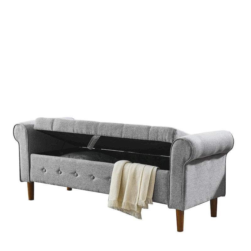 62 Bedroom Tufted Button Storage Bench, Window Bench, Rolled Arm Design for Bedroom, Living Room