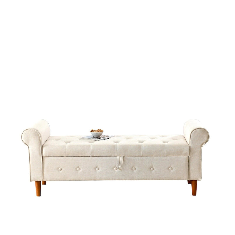 62 Bedroom Tufted Button Storage Bench, Window Bench, Rolled Arm Design for Bedroom, Living Room