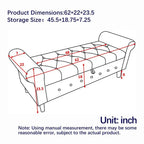 62 Bedroom Tufted Button Storage Bench, Window Bench, Rolled Arm Design for Bedroom, Living Room