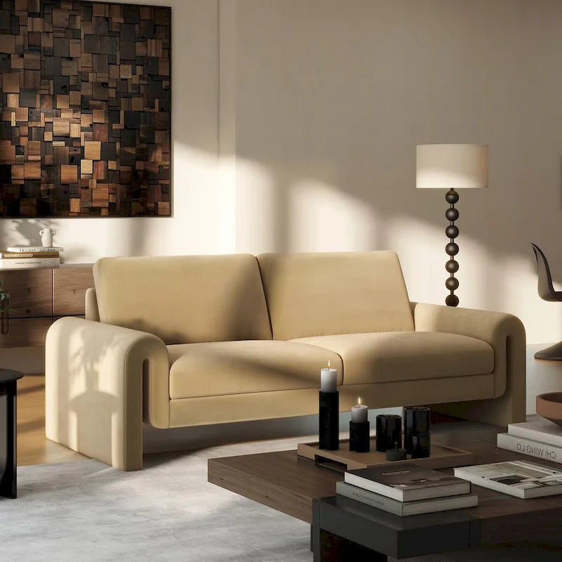 Mason 85 Velvet Pillow Back Curved Arm Sofa