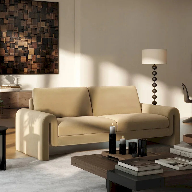 Mason 85 Velvet Pillow Back Curved Arm Sofa