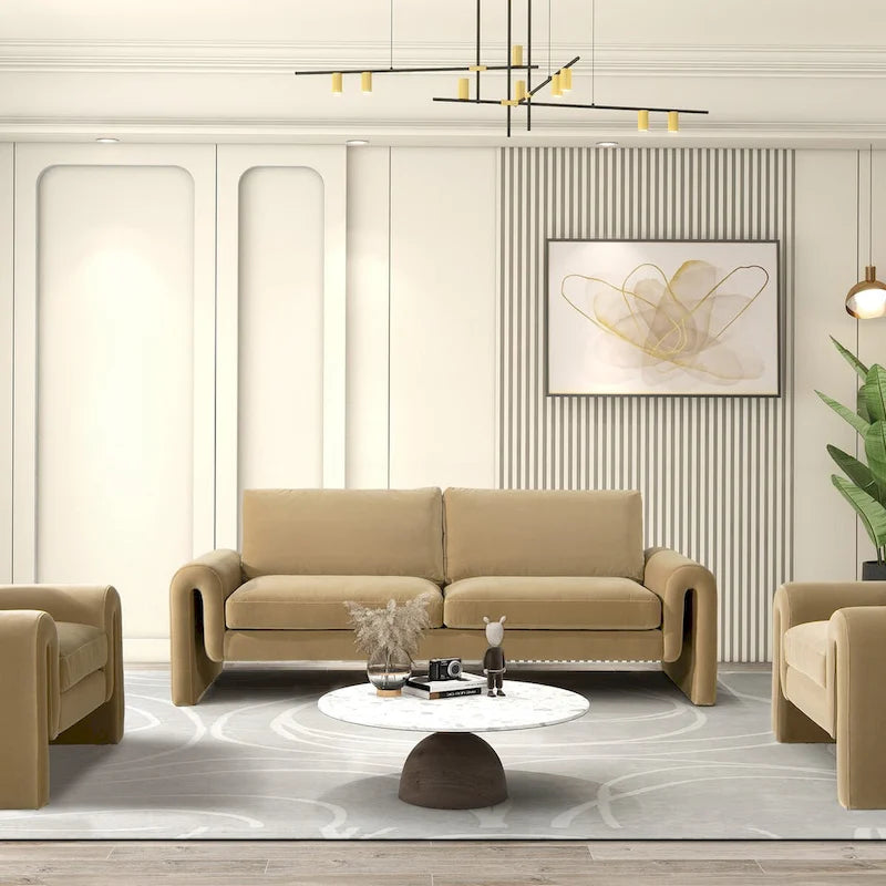 Mason 85 Velvet Pillow Back Curved Arm Sofa