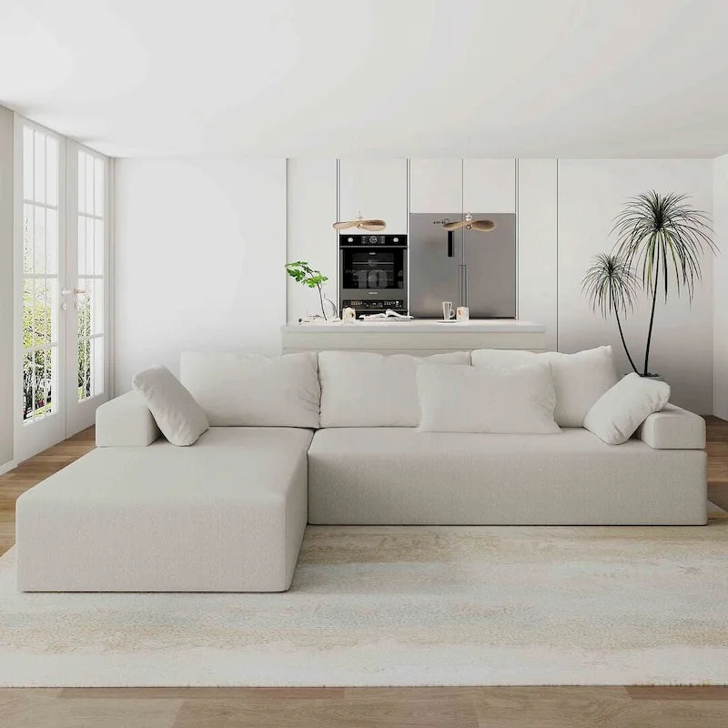 L-Shaped Chenille Sectional Sofa Modern Modular Cushion Back Couch Sofa With 6 Pillows for Living Room